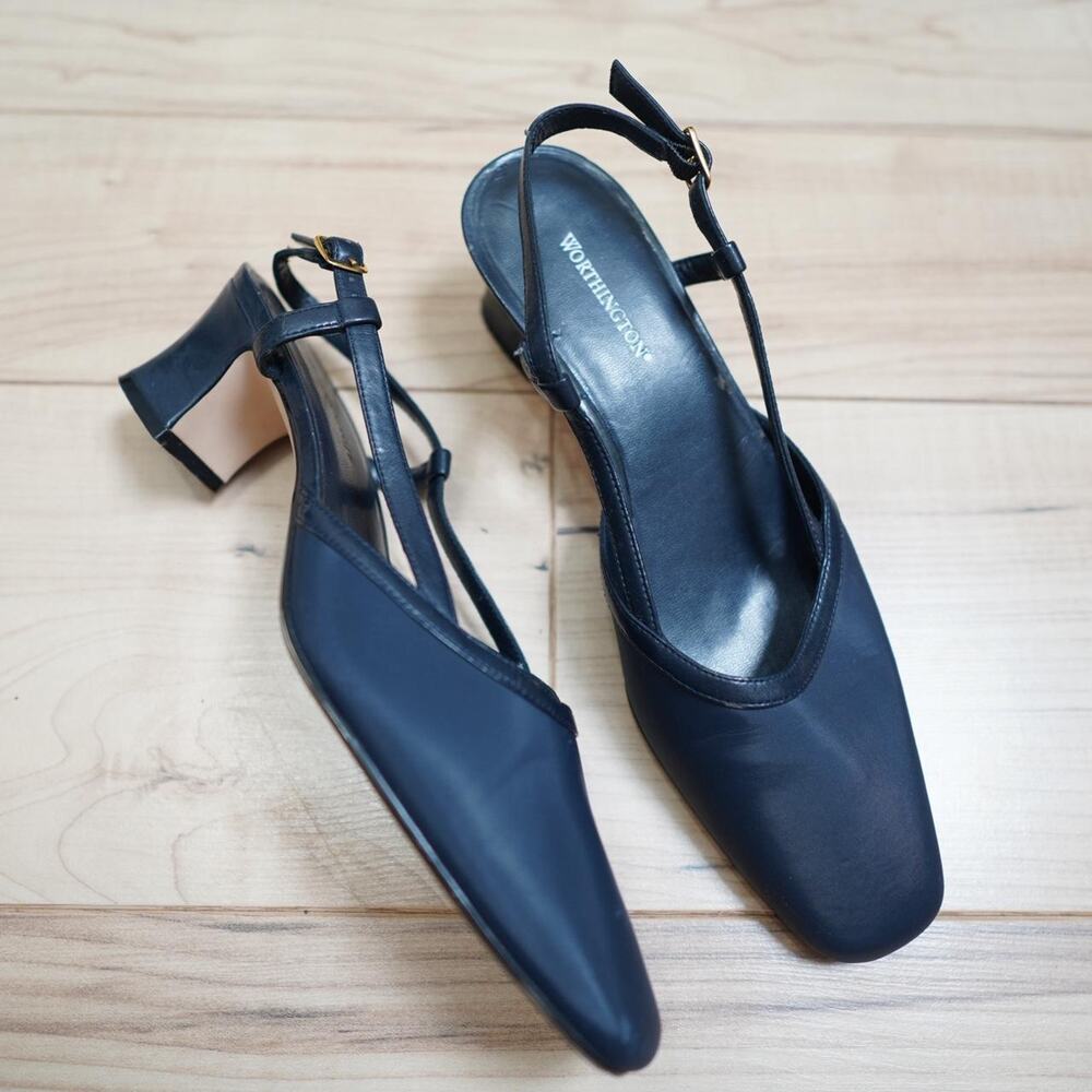 Worthington Slingback Heels Navy Minimalist 8M